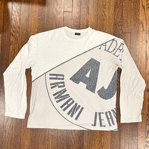 Armani Jeans  Mens Long Sleeve Graphics Tee- Beige, Large,Made in Italy